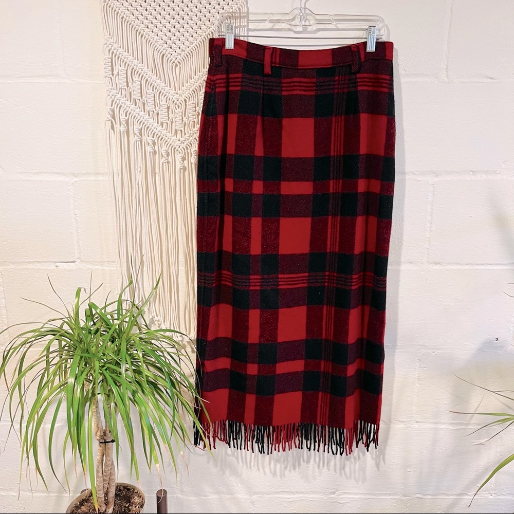 Woolrich | women long red and black buffalo plaid wool blend skirt